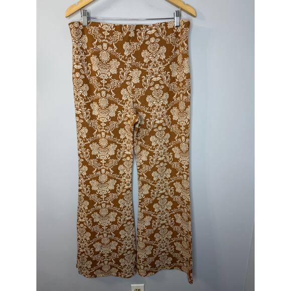 Anthropologie Knit Flare Pants Pull-on Tan Stretch Boho Festival Concert  L New - Picture 4 of 15